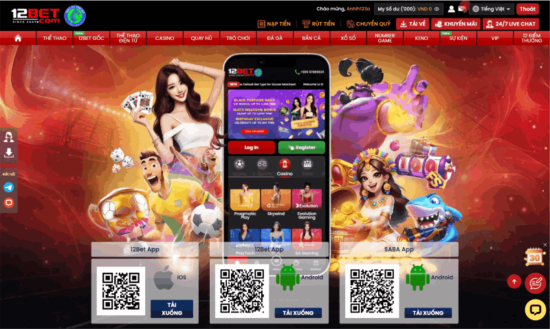 lựa chọn tải app 12BET