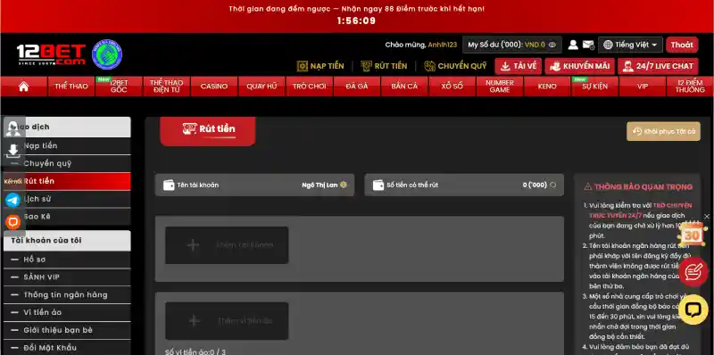 rút tiền 12BET